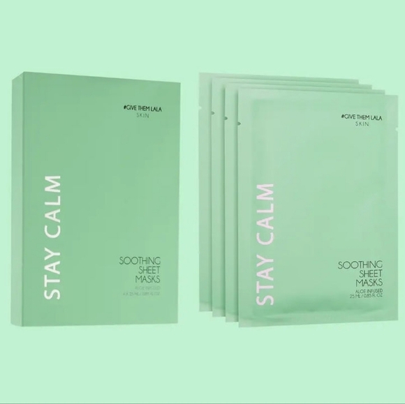 GIVE THEM LALA STAY CALM Soothing Sheet Face Masks Infused Aloe Chamomile Set 4 - Picture 2 of 10